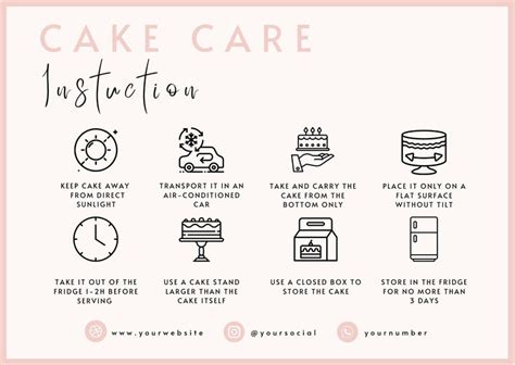 Cake Care Card Template Canva Editable Cake Care Guide Printable Pink