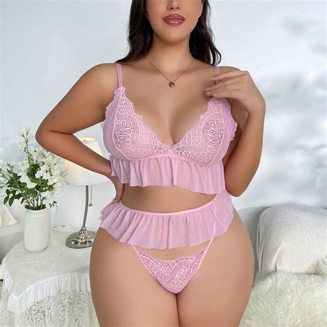 Lilgiuy Plus Size Charming Lingerie Women Lace Mesh Ruffles Temptation