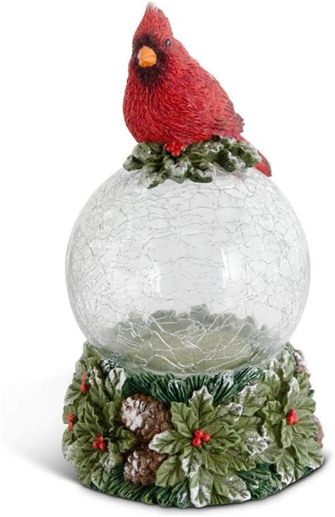 Kandk Interiors 54367a 2 7 75 Inch Cardinal On Led Crackled Glass Globe W Holly Base