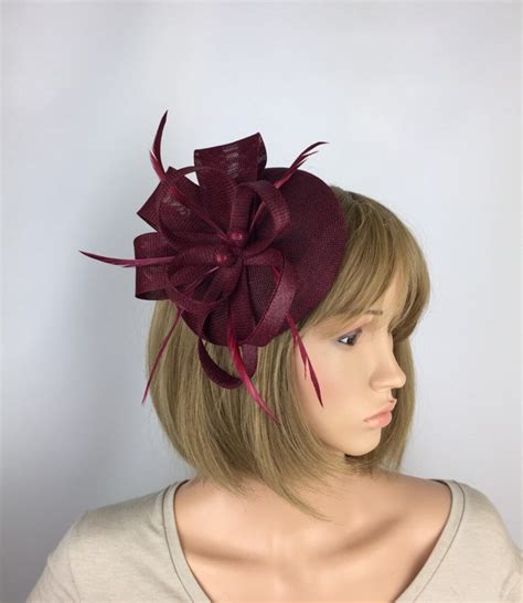 Burgundy Wine Fascinator Pillbox Burgundy Hatinator Maroon Claret Red