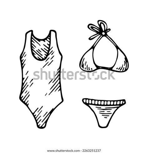Set Women Swimwear Doodle Bikini Swimming Stock Vector Royalty Free Shutterstock