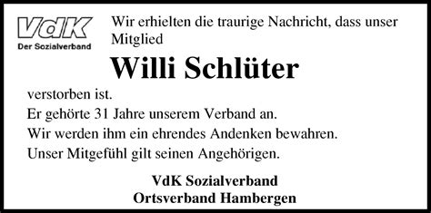 Traueranzeigen Von Willi Schl Ter Trauer Gedenken