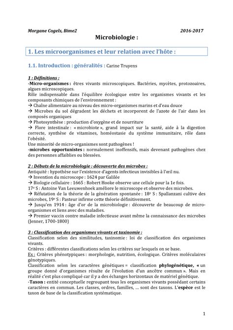 Resume Cours Microbio Morgane Cogels Bime