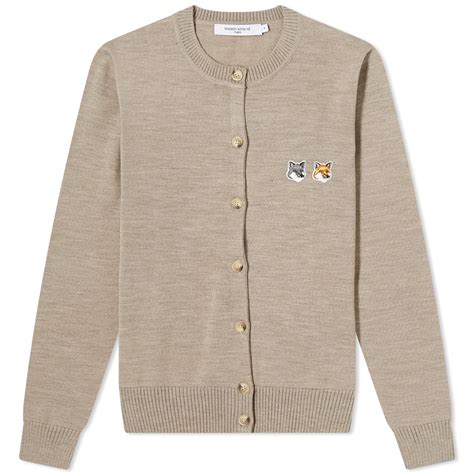 Maison Kitsun Double Fox Head Patch R Neck Cardigan Beige Melange