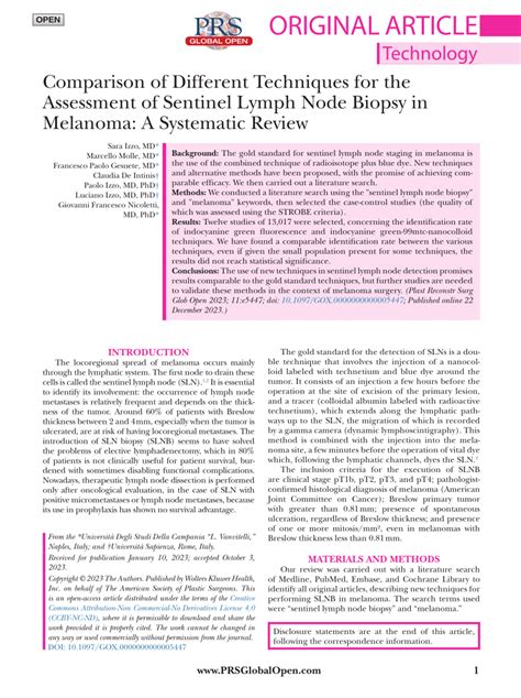 Pdf Comparison Of Different Techniques For The Assessment Of Sentinel Lymph Node Biopsy In