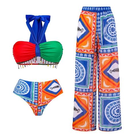 3pack Bikini Swimsuit With Cover Up Pants Swimwear Women Knot Bathing Suit Bandage Bikini Set