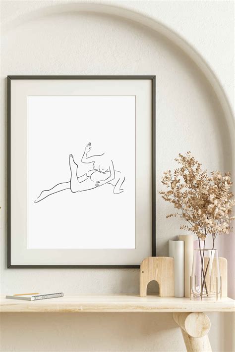 Lesbian Art Nude Line Drawing Erotic Nudity Sensual Bedroom Wall Art Erotic Art Print