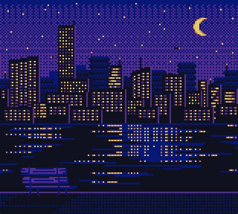 Pixel Art City At Night