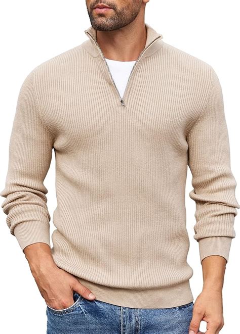 COOFANDY Men S Quarter Zip Sweaters Slim Fit Mock Neck Pullover Sweater