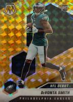 DeVonta Smith 2021 Mosaic 246 NFL Debut Reactive Yellow Price Guide