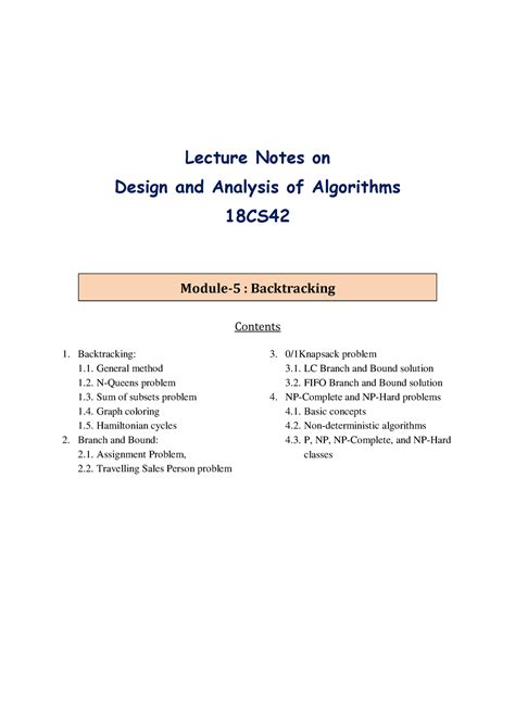 Cs Daa Module Notes Lecture Notes On Design And Analysis Of