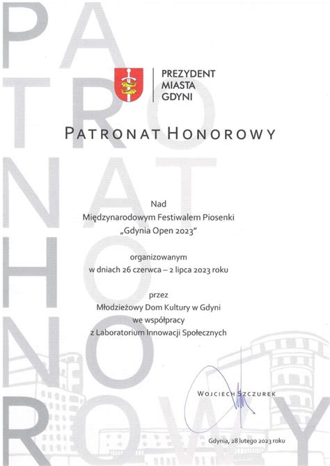 Gdynia Open Patronat Honorowy Prezydenta Miasta Gdyni