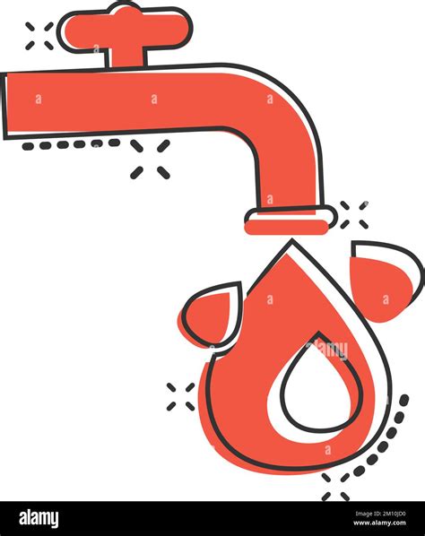 Water Tap Icon In Comic Style Droplet Cartoon Vector Illustration On