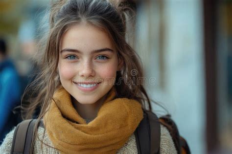 Cheerful Brunette Girl In School Uniform Holding Backpack Waiting For Cl Stock Illustration