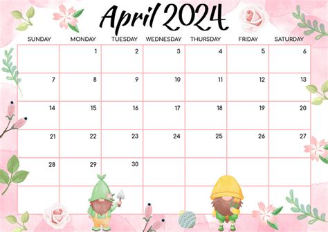 April Calendar Multi Color Cartoon Style Flowers And Plants Psd