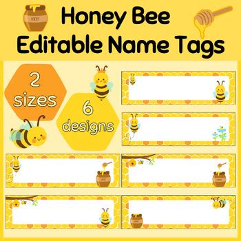 Editable Honey Bee Name Tags Labels By Language Geeks Tpt