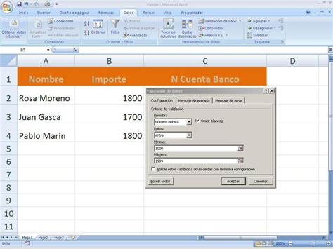 Validación datos en Excel