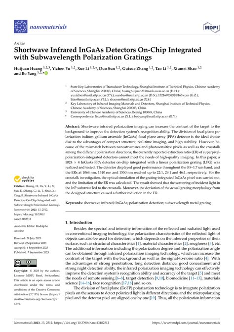 Pdf Shortwave Infrared Ingaas Detectors On Chip Integrated With