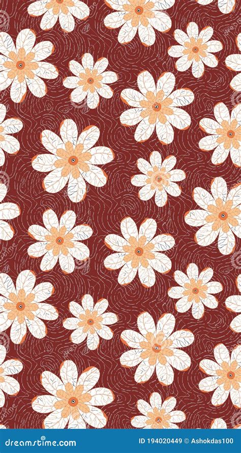 Textile Traditional Flowers Allover Pattern Design Art For Fabric Stock