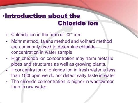 Determination of chloride content in water by Volhard method 