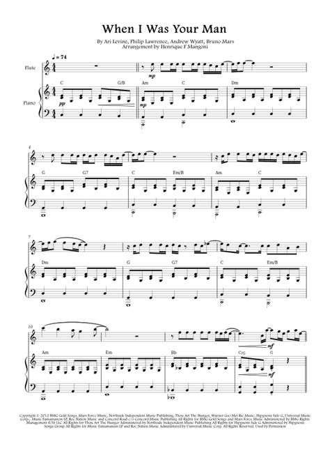 When I Was Your Man Arr Henrique F Mangoni Sheet Music Bruno Mars