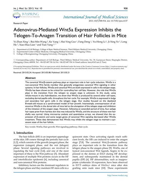 Pdf Adenovirus Mediated Wnt A Expression Inhibits The Telogen To