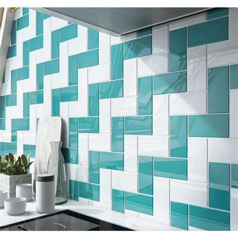 Giorbello Teal 3 In X 6 In X 8 Mm Glass Subway Wall Tile 5 Sq Ft