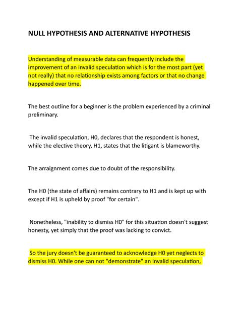 Null Hypothesis And Alternative Hypothesis Null Hypothesis And