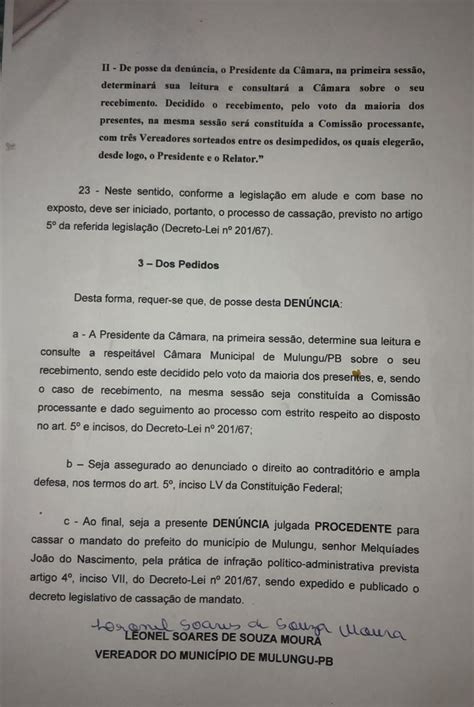 Prefeito De Mulungu Responde A Processo Na C Mara E Poder Ter Mandato