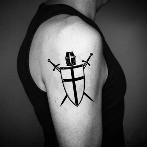 Crusader Cross Christian Warrior Temporary Tattoo Sticker - OhMyTat