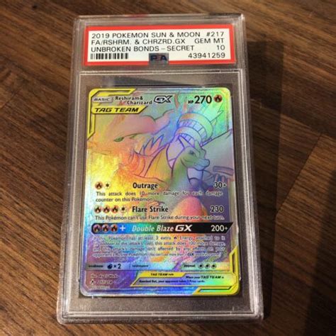 Pokemon Reshiram Charizard Gx Secret Rainbow Gem Mint