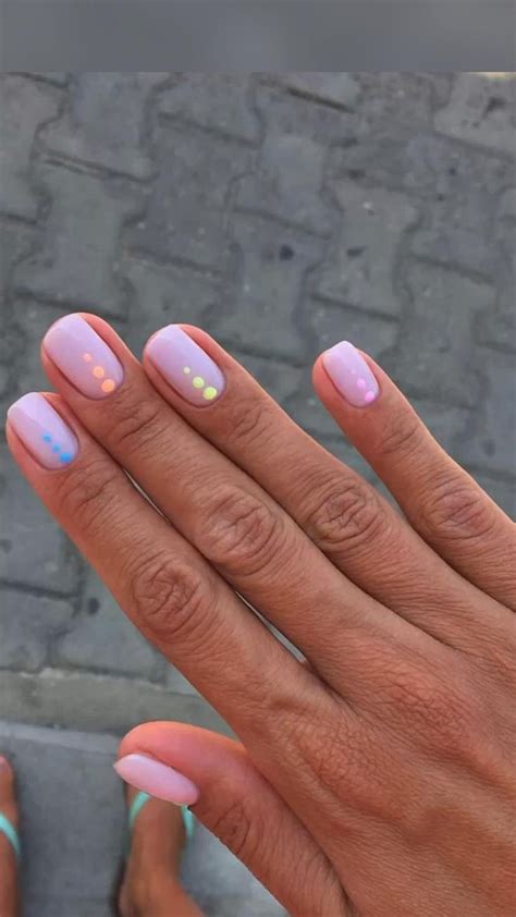 NUDE NAIL WITH RAINBOW DOT NAIL ART Boho Nails Dots Nails Neutral Nails