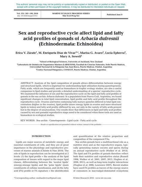 Solution Sex And Reproductive Cycle Affect Lipid And Fatty Acid