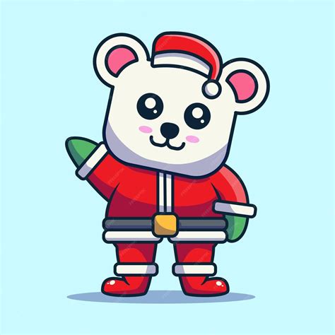 Premium Vector Cute Polar Bear Celebrating Christmas Wearing Santa