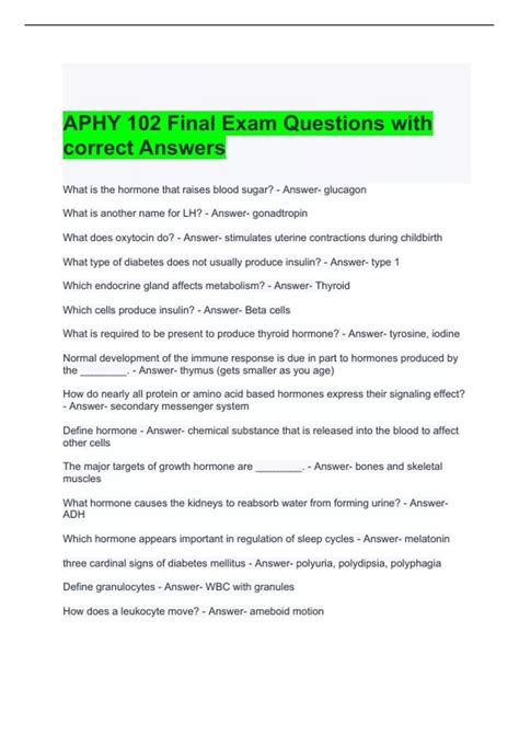 APHY 102 Final Exam Questions With Correct Answers 2024 APHY 102