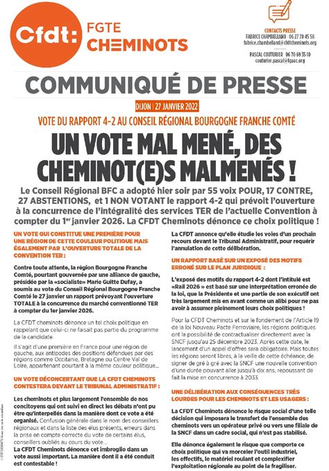 CommuniquÉ De Presse Ii Dijon I 27 Janvier 2022 Cfdt Cheminots