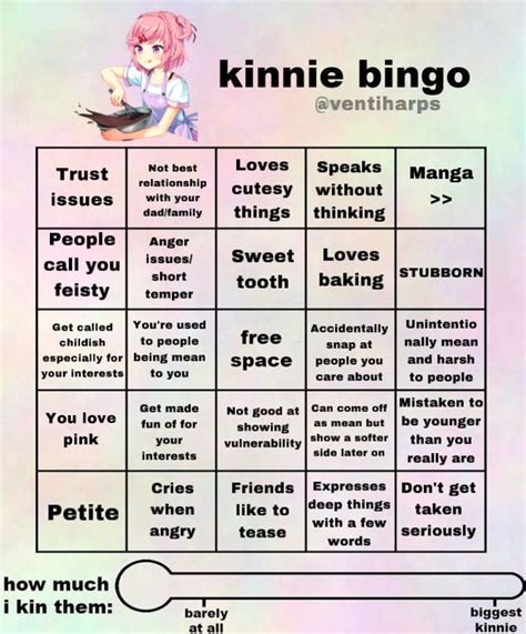 Natsuki Kinnie Bingo Bingo Bingo Board About Me Template