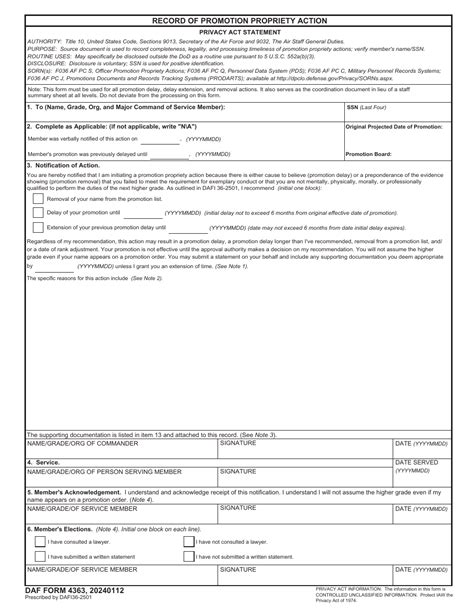 Daf Form 4363 Fill Out Sign Online And Download Fillable Pdf