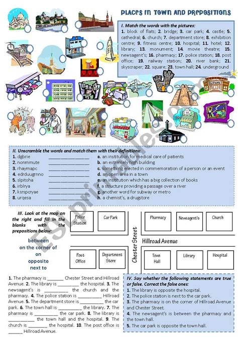 Places In Town And Prepositions Esl Worksheet By Catherine Shutik