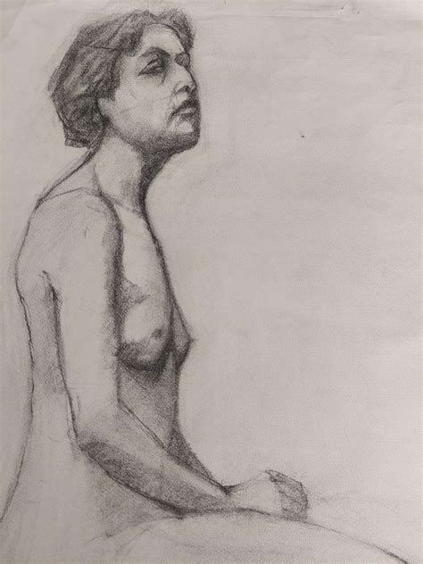 French School Mid Th Century Charcoal Life Study Of A Nude Female In Antique Drawings