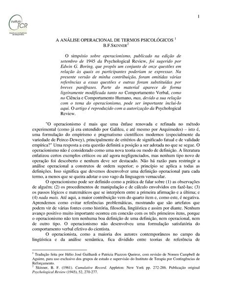 An lise Operacional dos Termos Psicol gicos A ANÁLISE OPERACIONAL DE