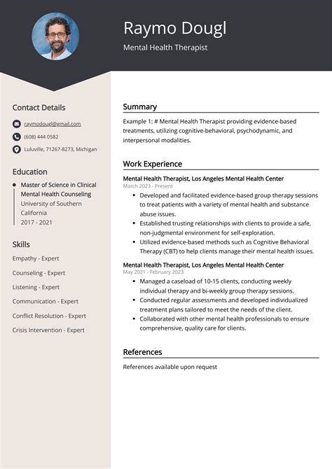 Mental Health Therapist Cv Job Description Sample And Guide