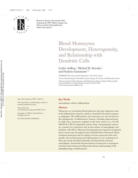 PDF Blood Monocytes Development Heterogeneity And Relationship