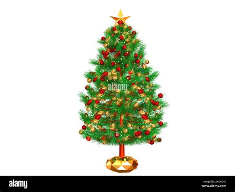 3d Rendering Christmas Tree Or Pine Tree With Round Christmas Ornament