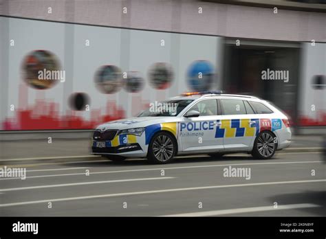 CHRISTCHURCH, NEW ZEALAND, SEPTEMBER 8, 2022: A police car with lights ...