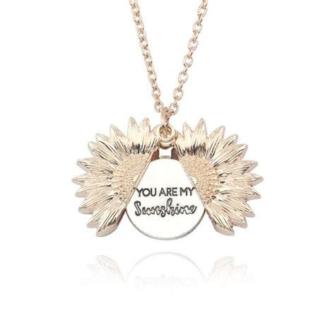 Engraved Sunflower Locket Necklace You Are My Sunshine Noracora