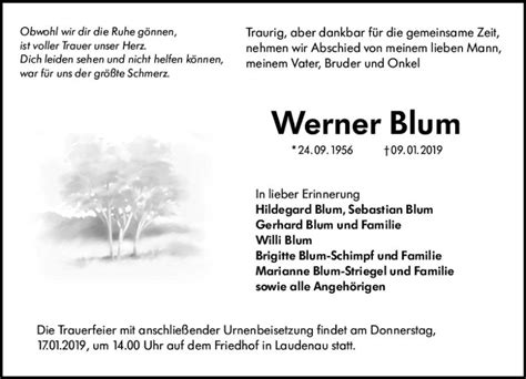 Traueranzeigen Von Werner Blum Vrm Trauer De