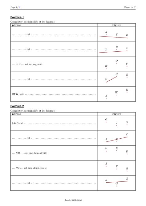 Droites Demi Droites Segments S Rie D Exercices Alloschool