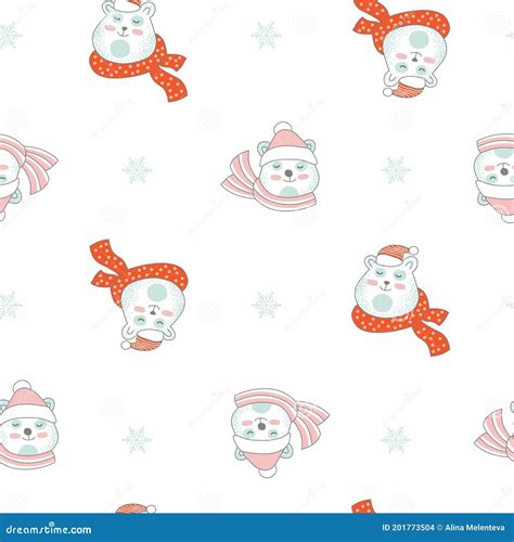 Seamless Pattern Vector Merry Christmas Two Cute Bears Stock Vector