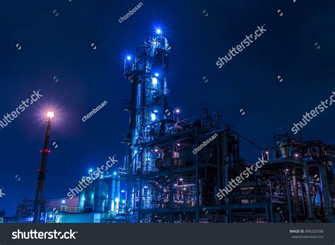 Modern Manufacturing Industry Night View Stock Photo 490202596